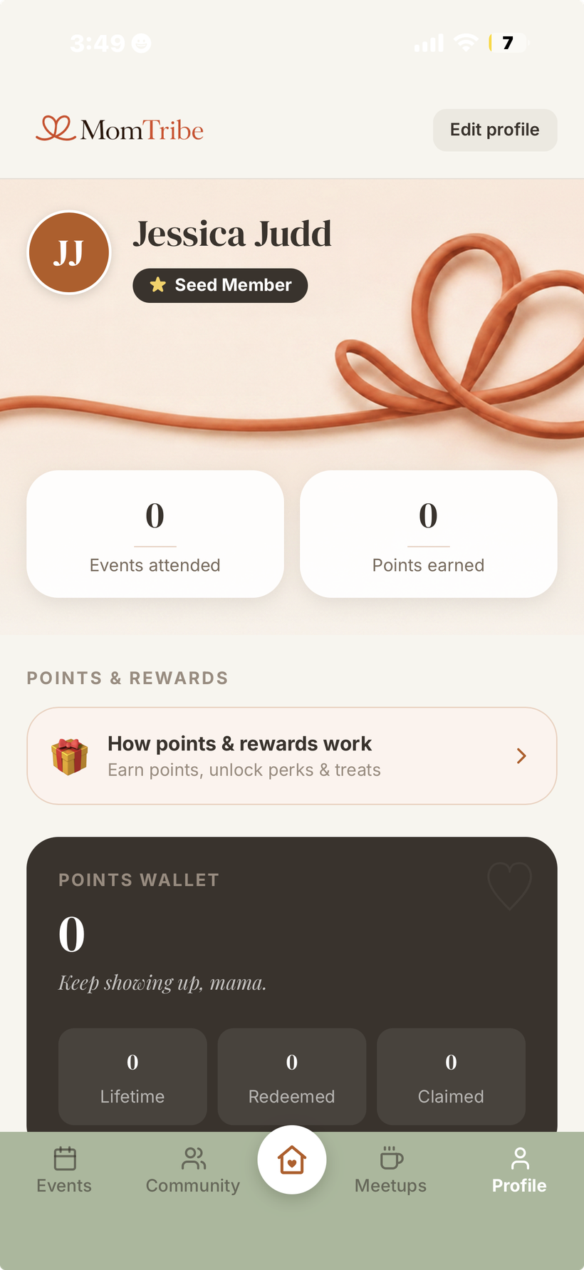 New MomTribe brand in the app profile